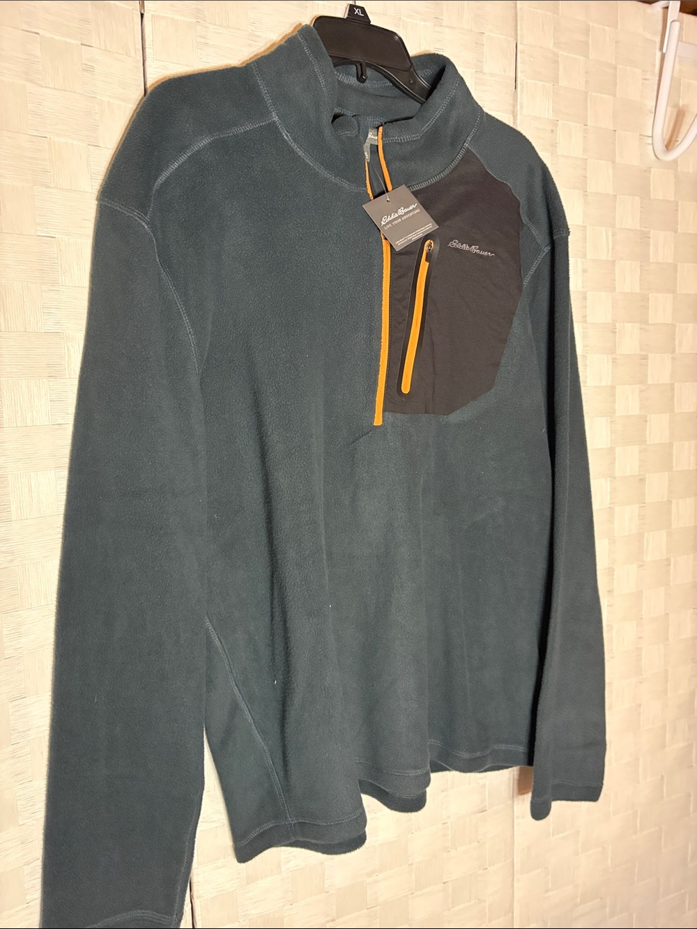 Eddie Bauer Forest Green Fleece Quarter-Zip with Orange Trim